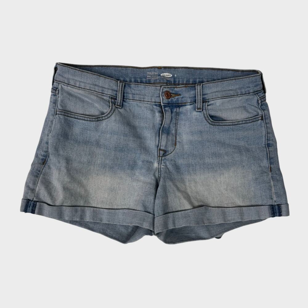 Old Navy Size 8 Semi-Fitted Blue Stretch Denim Cuffed Jean Shorts